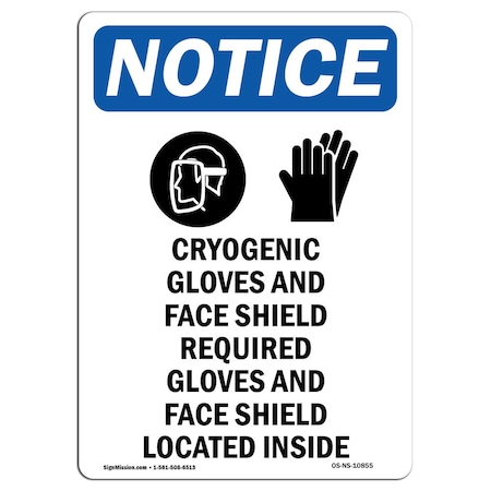 OSHA Notice Sign, Cryogenic Gloves And With Symbol, 7in X 5in Decal